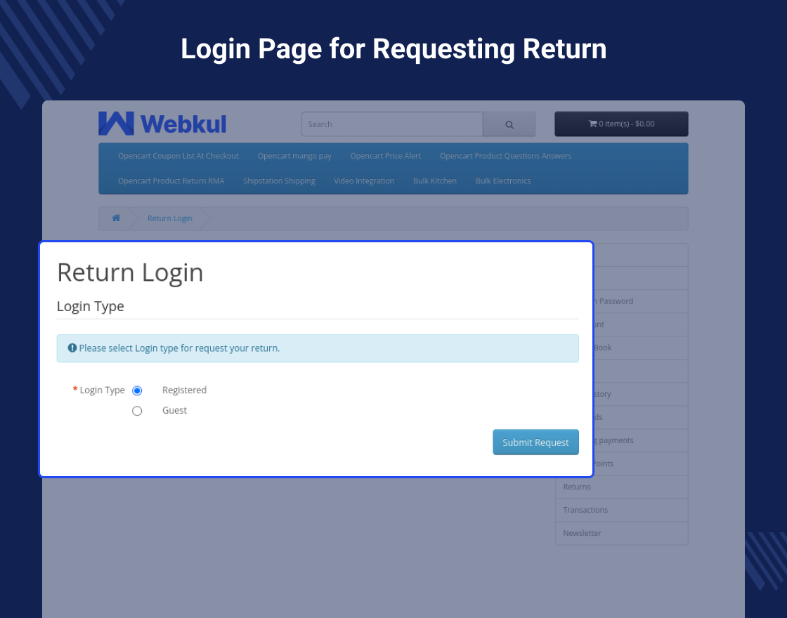 Opencart Product Return RMA