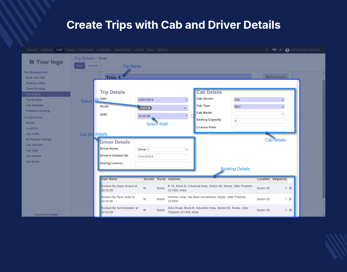 Odoo Employee Pickup & Drop Management