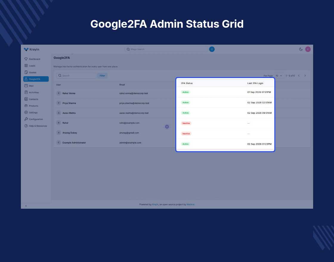 Google Two-Factor Authentication (2FA) for Krayin CRM
