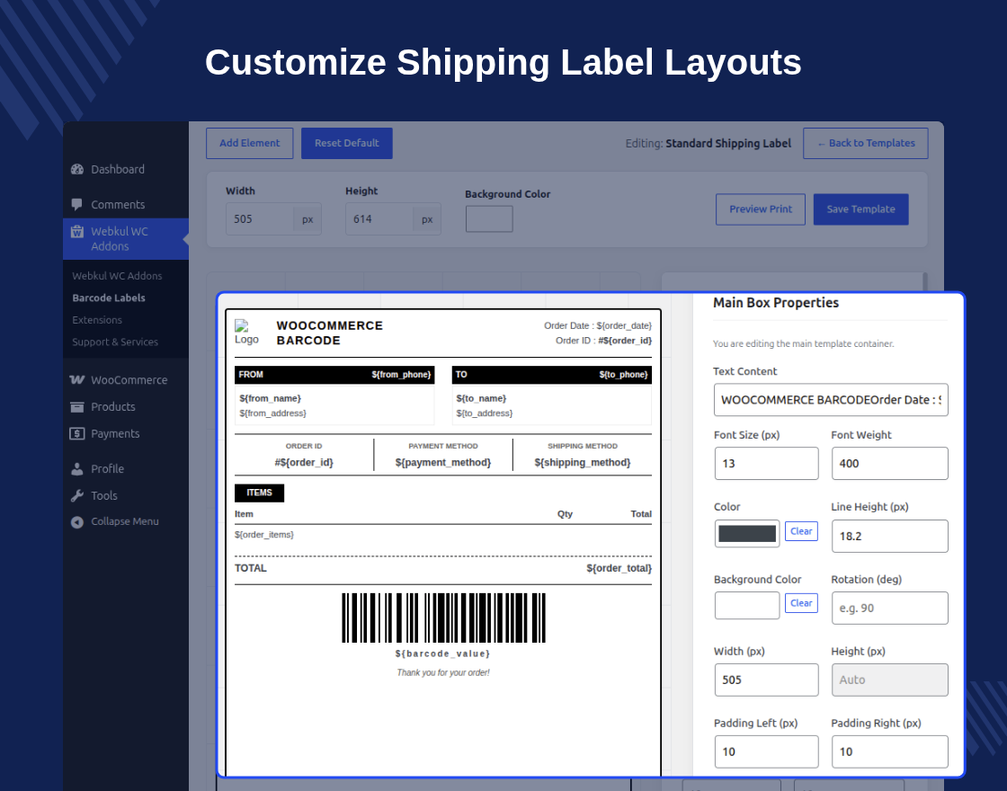 WooCommerce Barcode Labels for Products and Orders