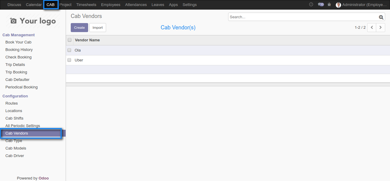 Odoo Employee Pickup & Drop Management