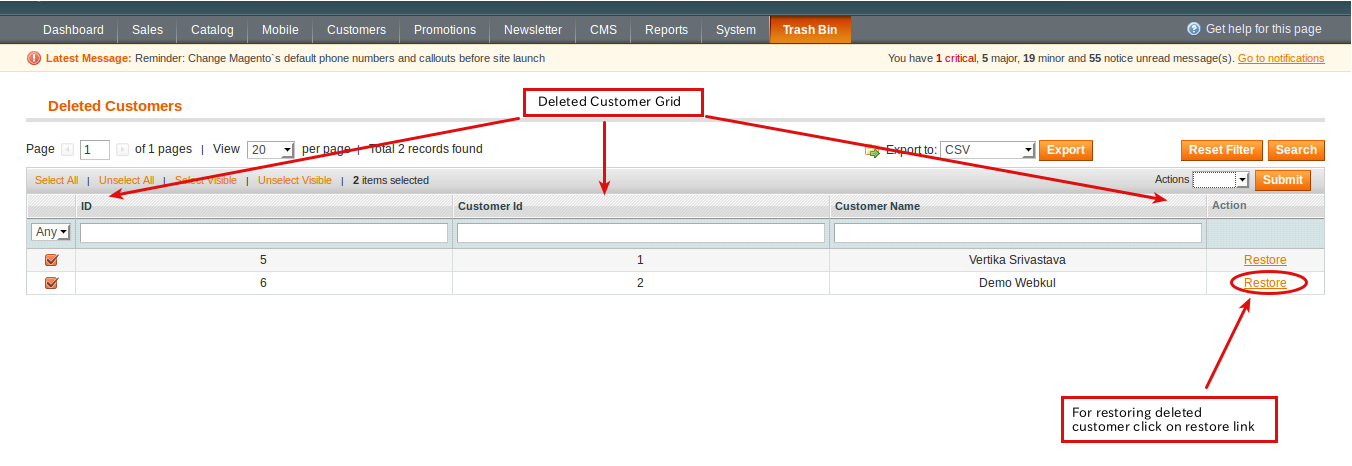 Magento (OpenMage) Trash Bin