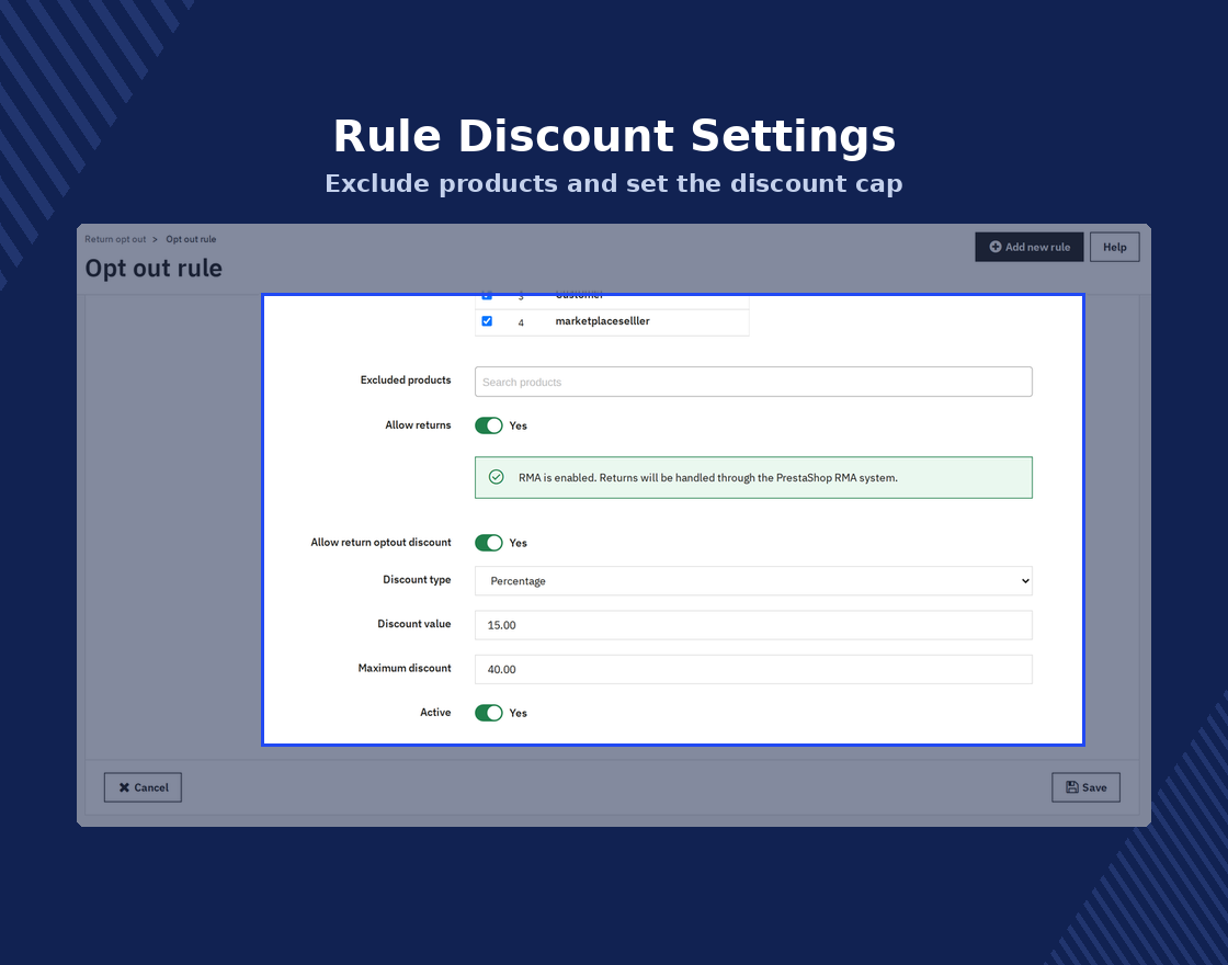 PrestaShop Return Opt-Out Discount