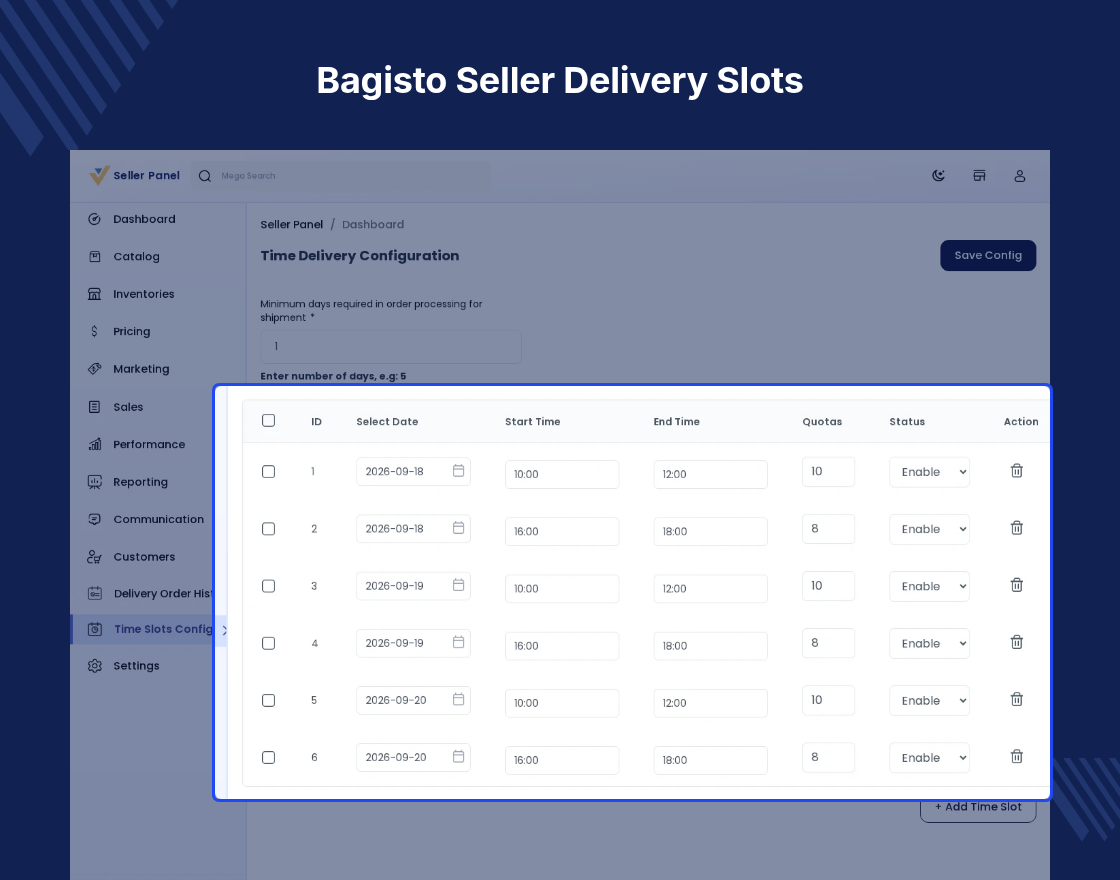Bagisto Marketplace Delivery Time Slot SaaS