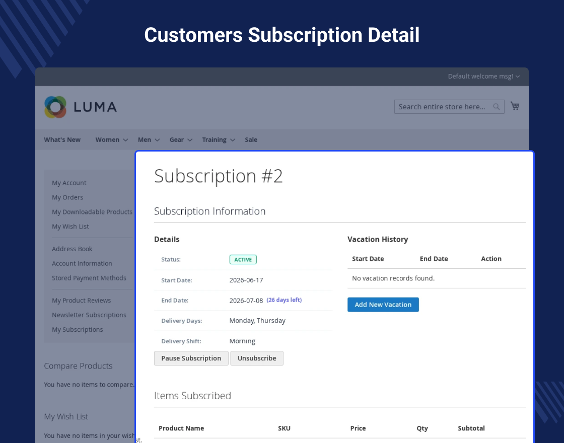 Magento 2 Subscription Delivery Module