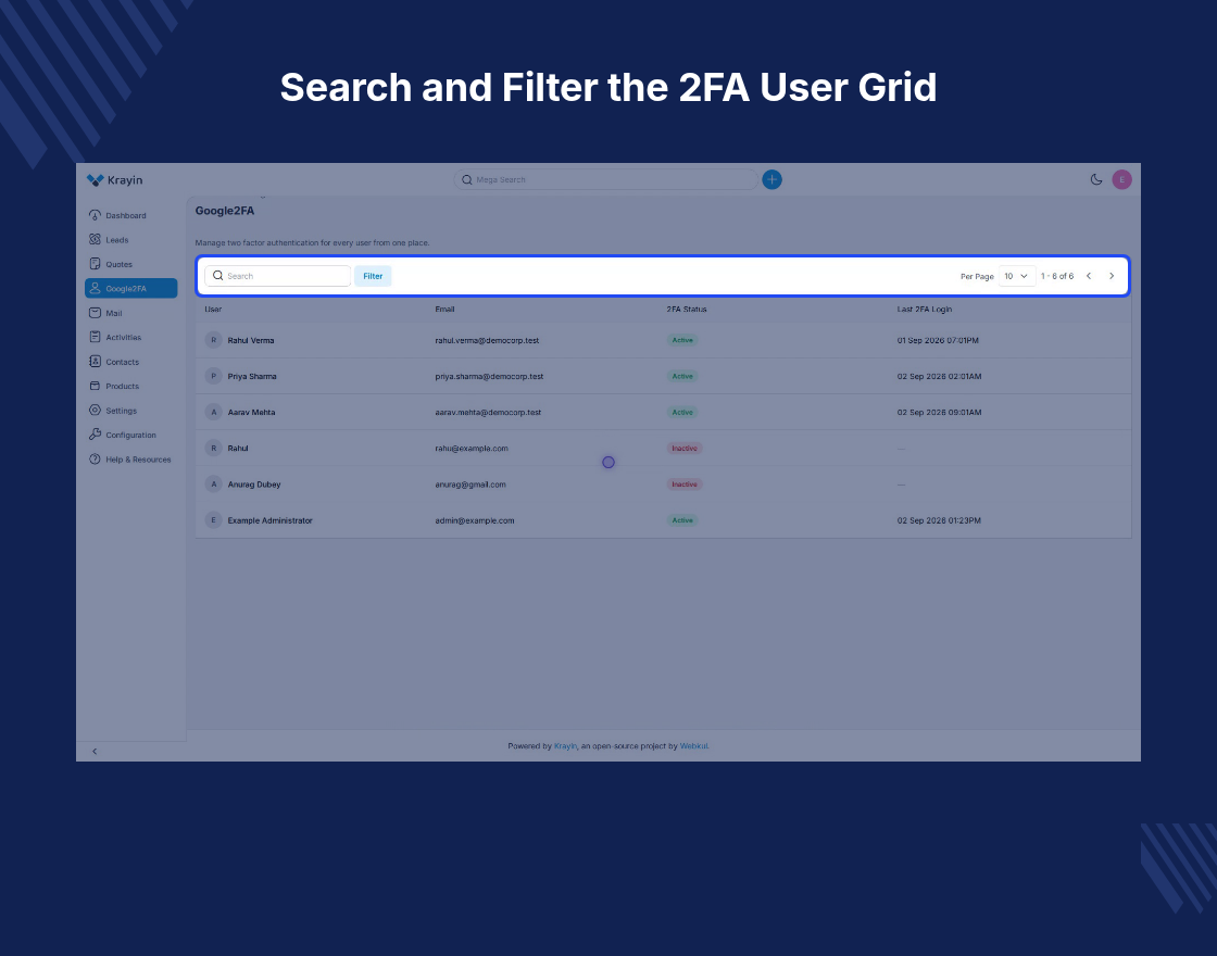 Google Two-Factor Authentication (2FA) for Krayin CRM