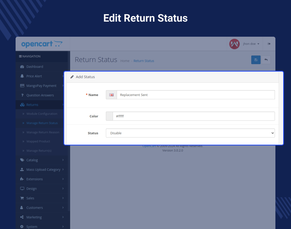 Opencart Product Return RMA