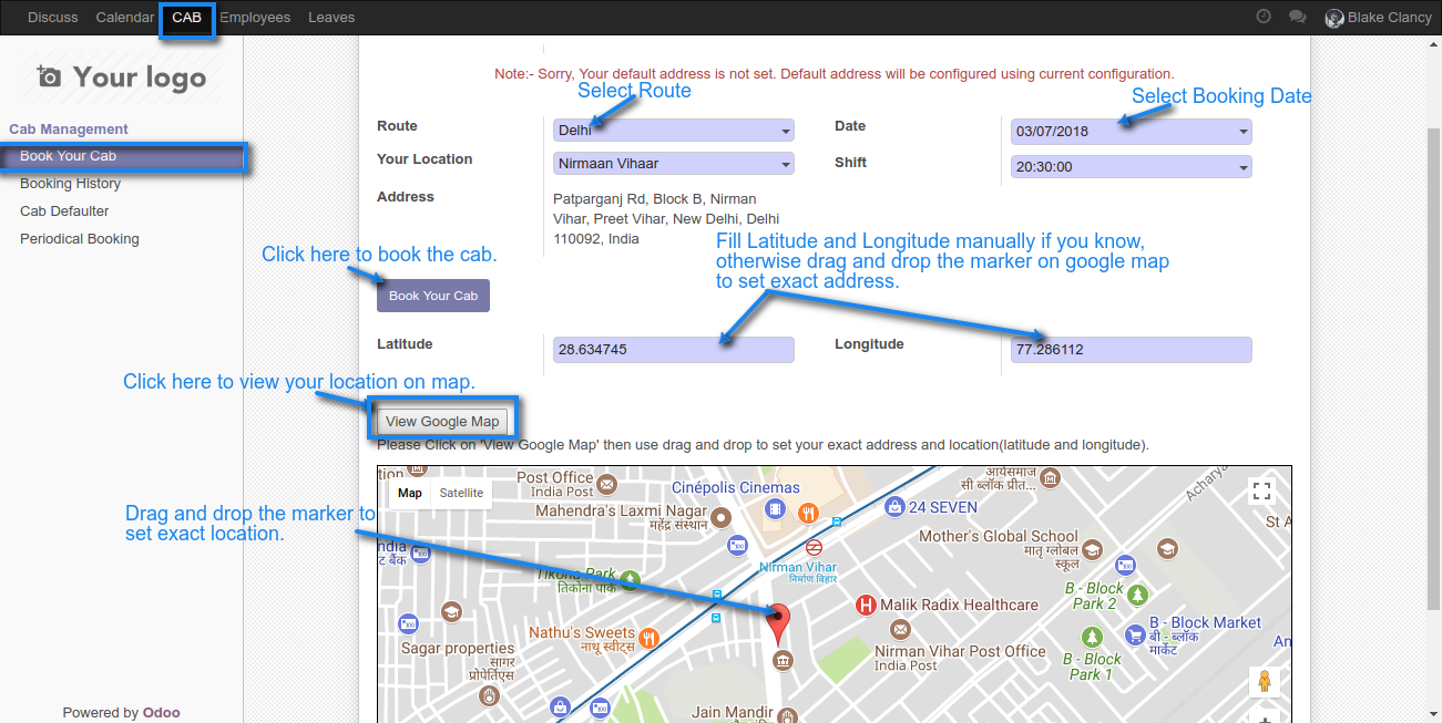 Odoo Employee Pickup & Drop Management