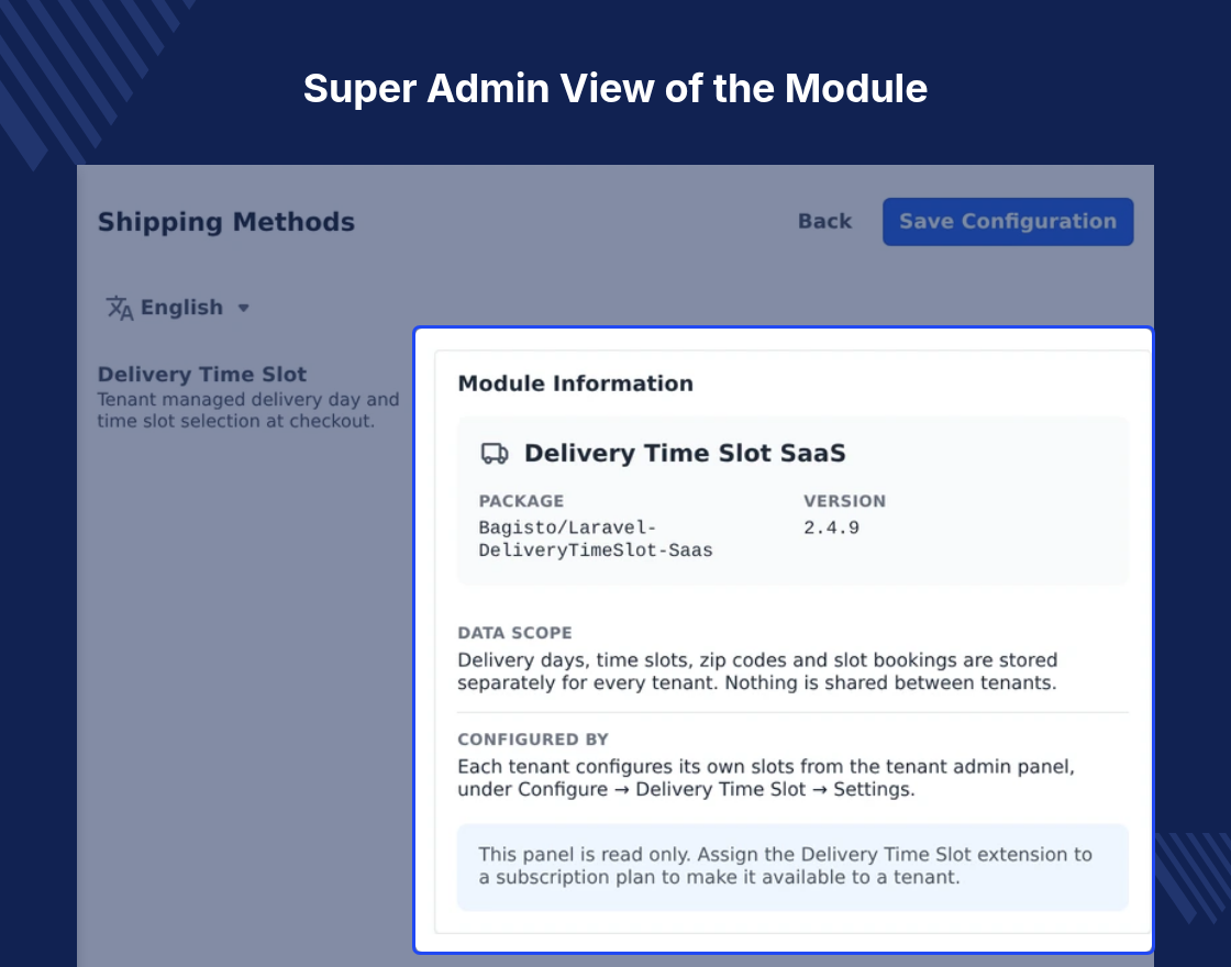 Laravel eCommerce SaaS Delivery Time Slots