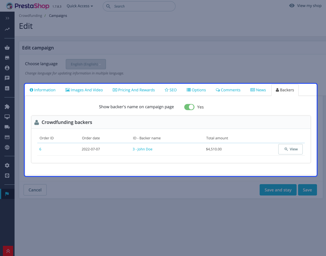 Prestashop Crowdfunding Program
