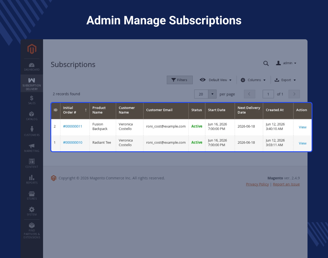 Magento 2 Subscription Delivery Module
