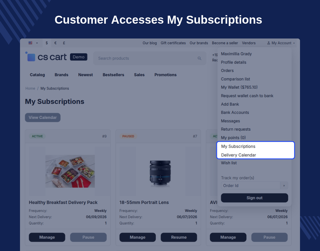 CS-Cart Subscription Delivery