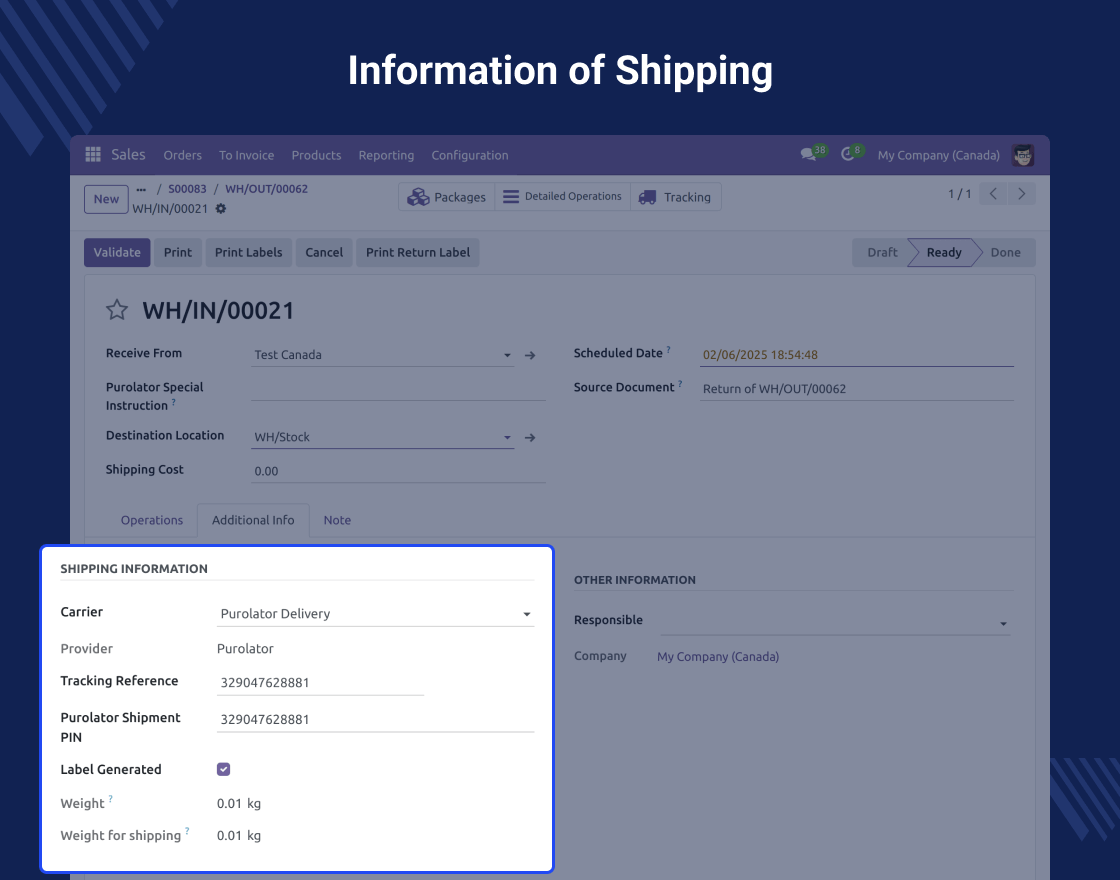 Odoo Purolator Shipping Integration
