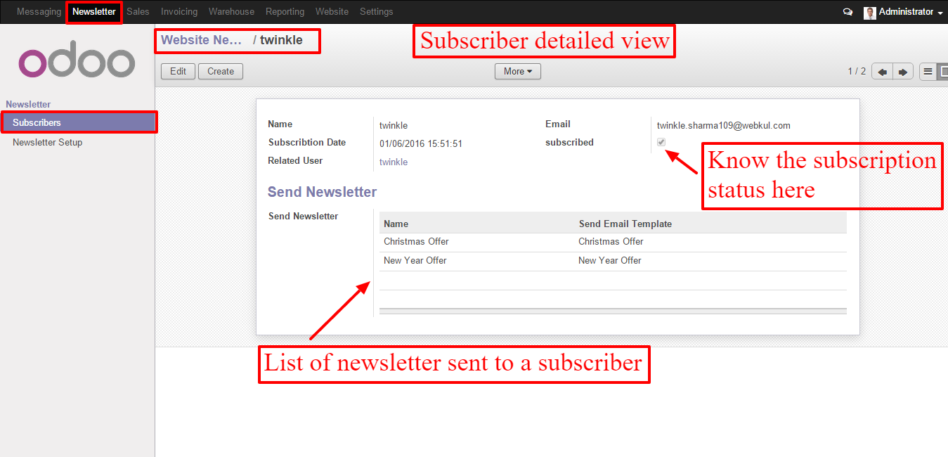 Odoo Website Newsletter