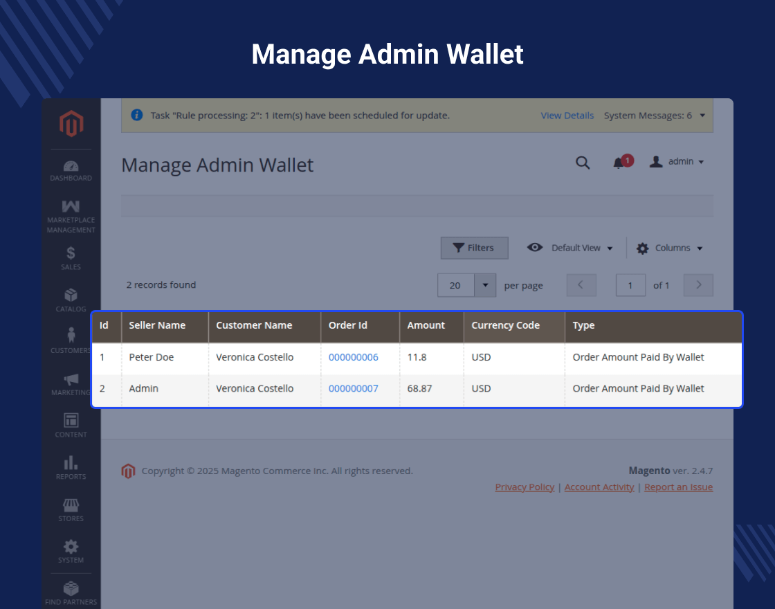 Magento 2 Multi Vendor Wallet