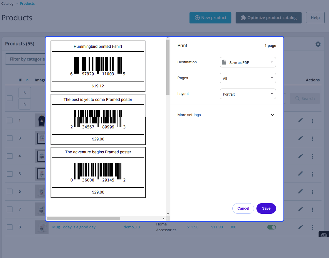 Prestashop Product Barcode Label