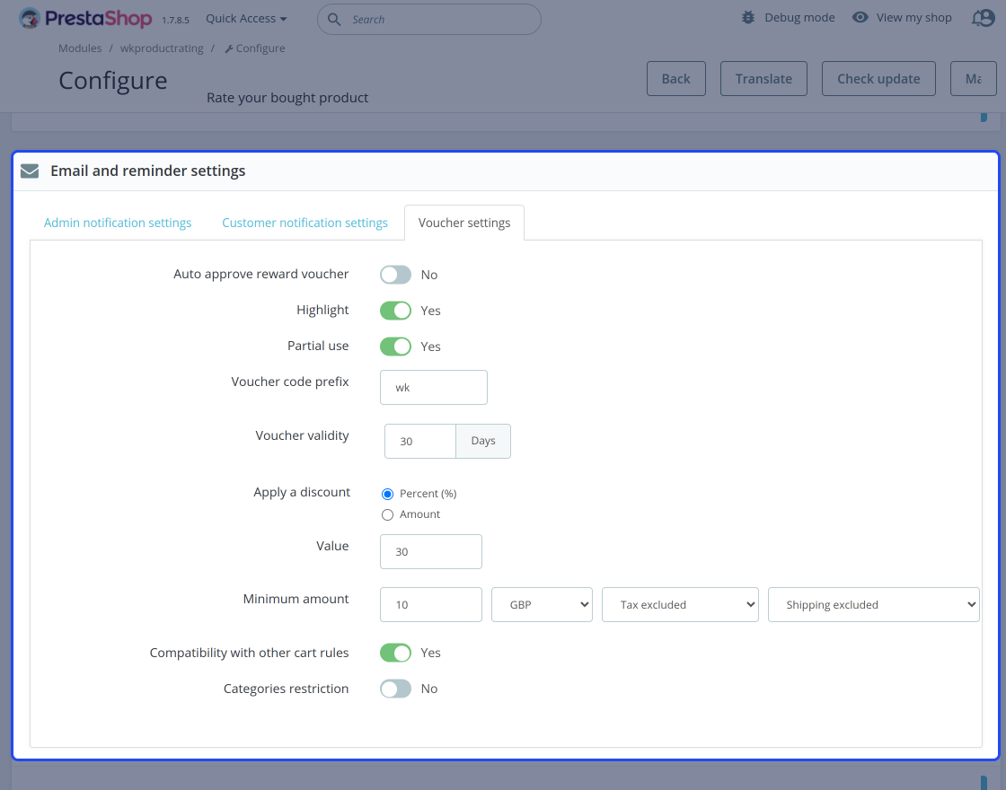PrestaShop Custom Product Rating