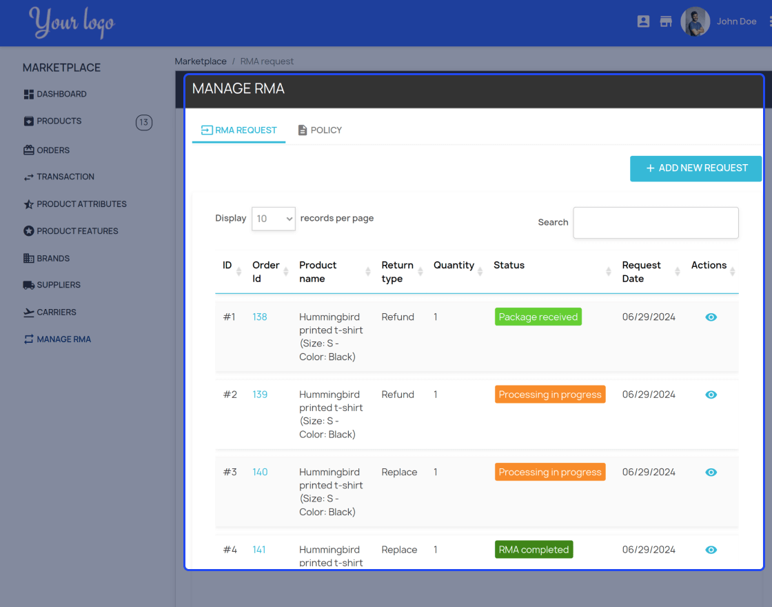 Prestashop Marketplace RMA