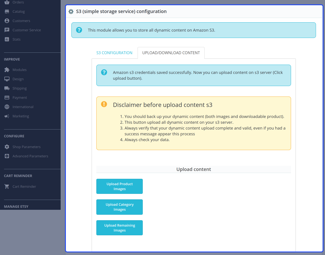 Prestashop Amazon S3 