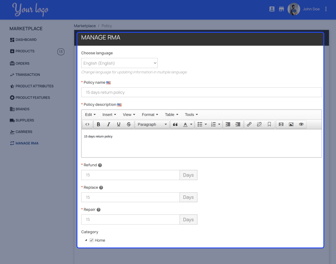 Prestashop Marketplace RMA
