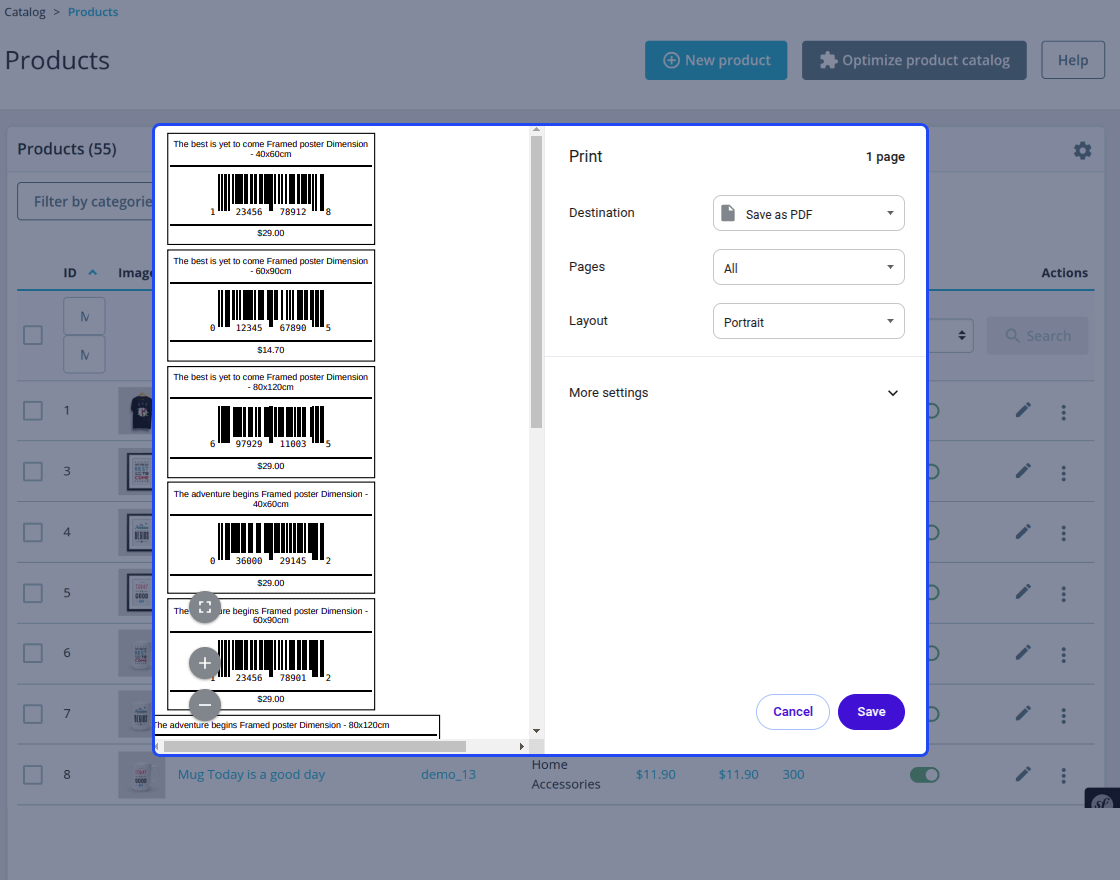 Prestashop Product Barcode Label