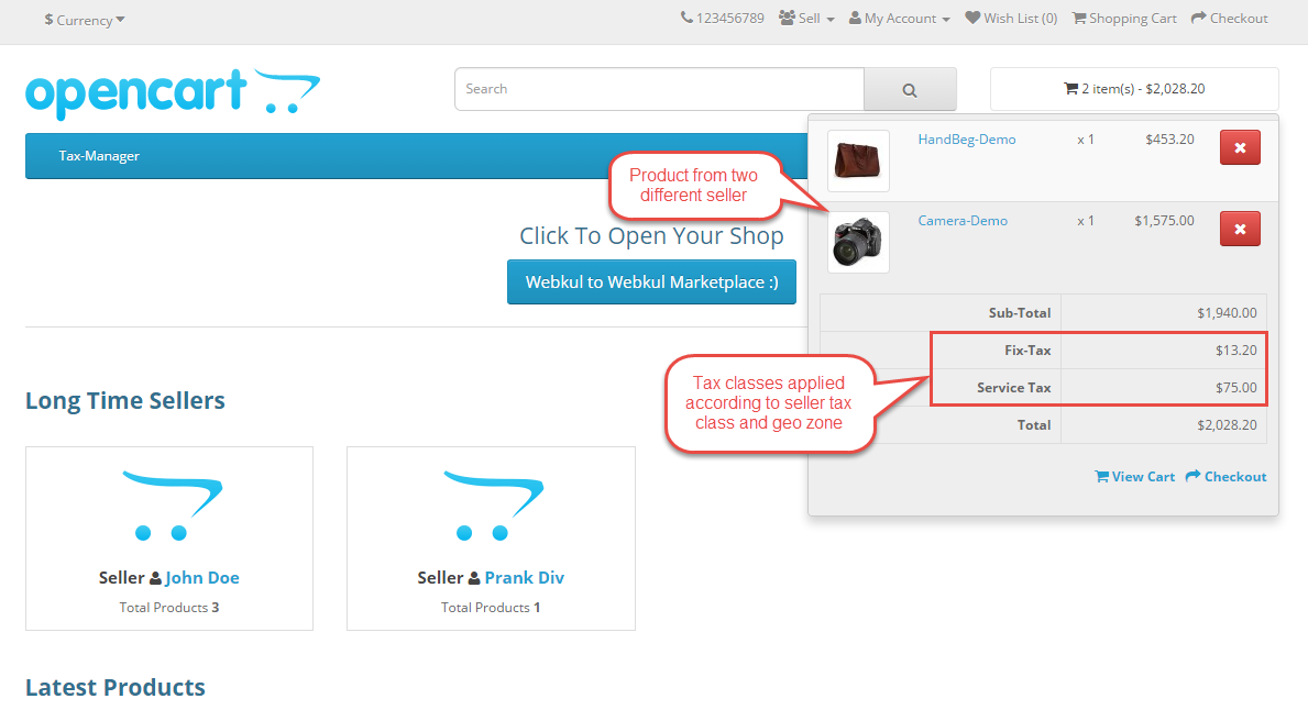 Opencart Marketplace Tax Manager