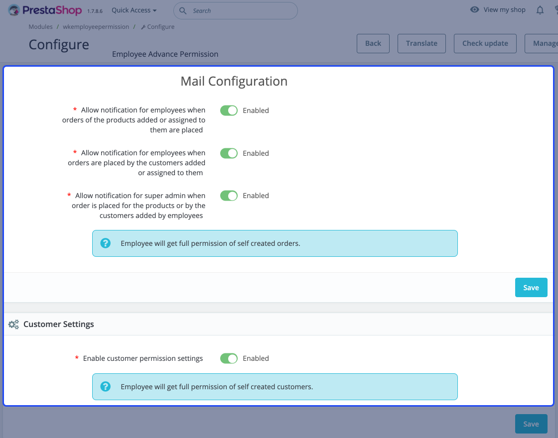 Prestashop Employee Advance Permission