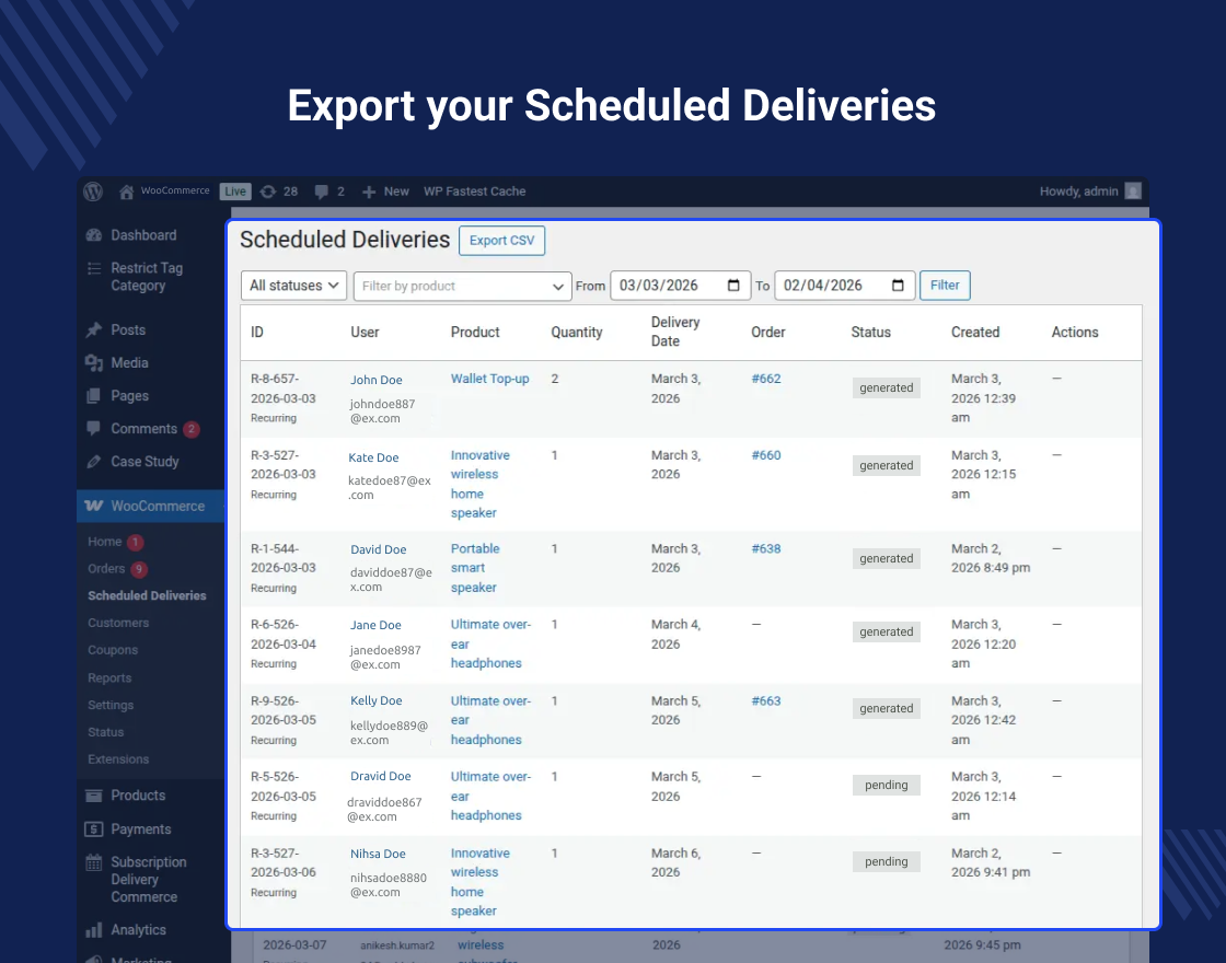WooCommerce Subscription Delivery