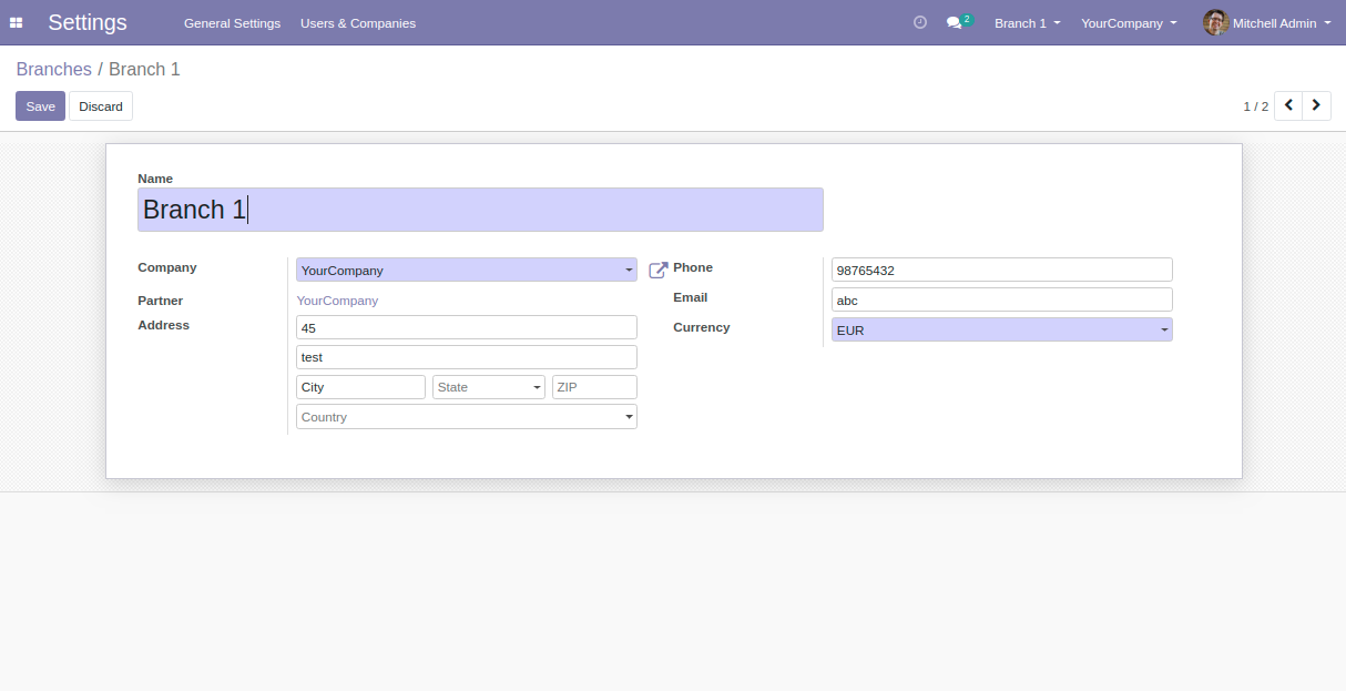 Odoo Multi Branch Base