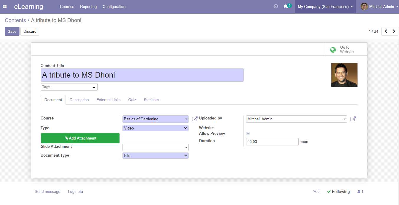 Odoo eLearning Video Uploader