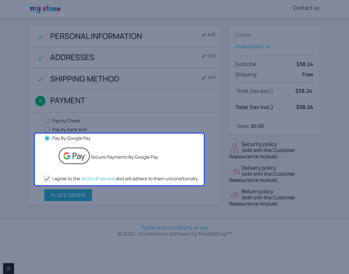 Prestashop Google Pay Payment Gateway