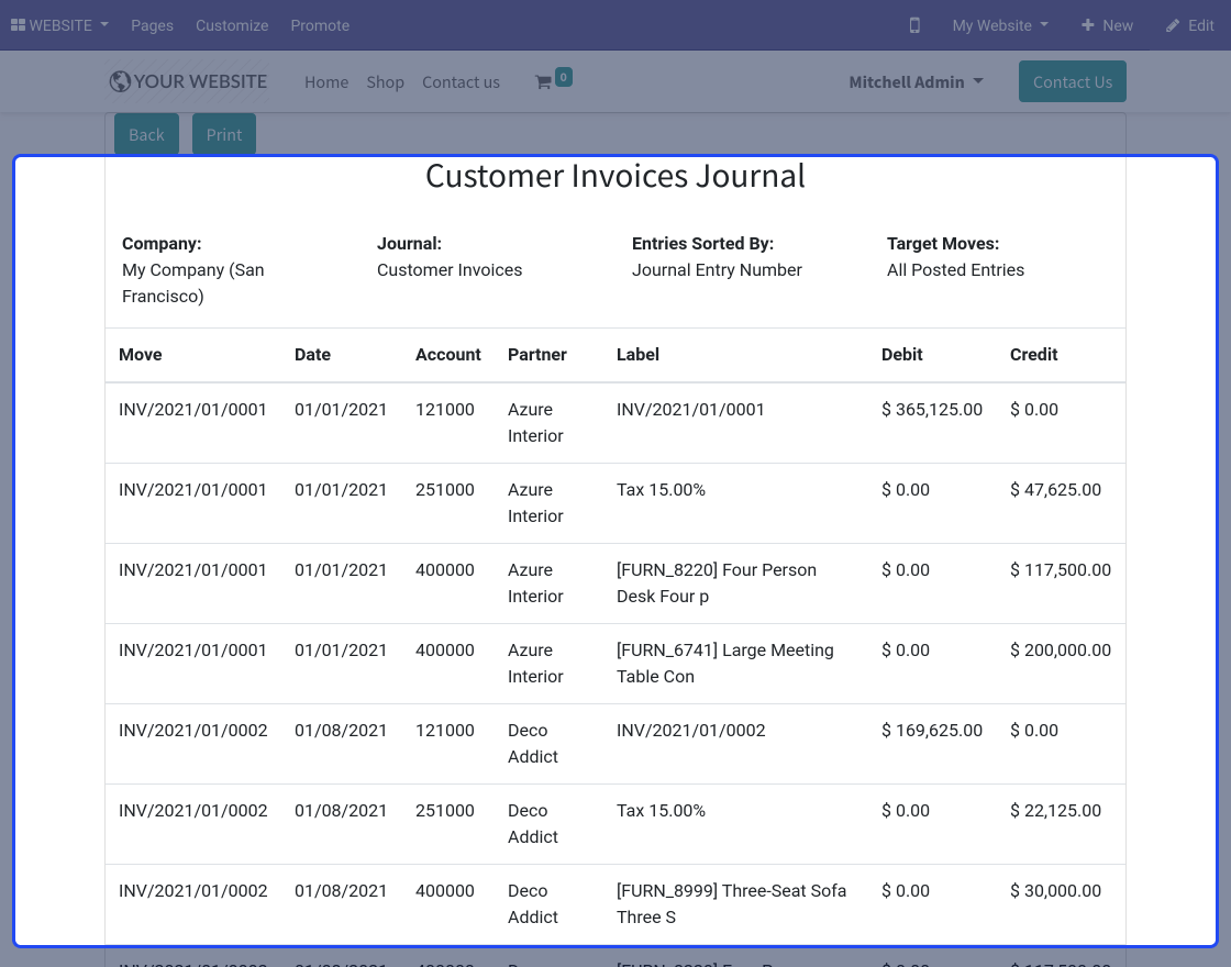 Odoo Accounting Web Report