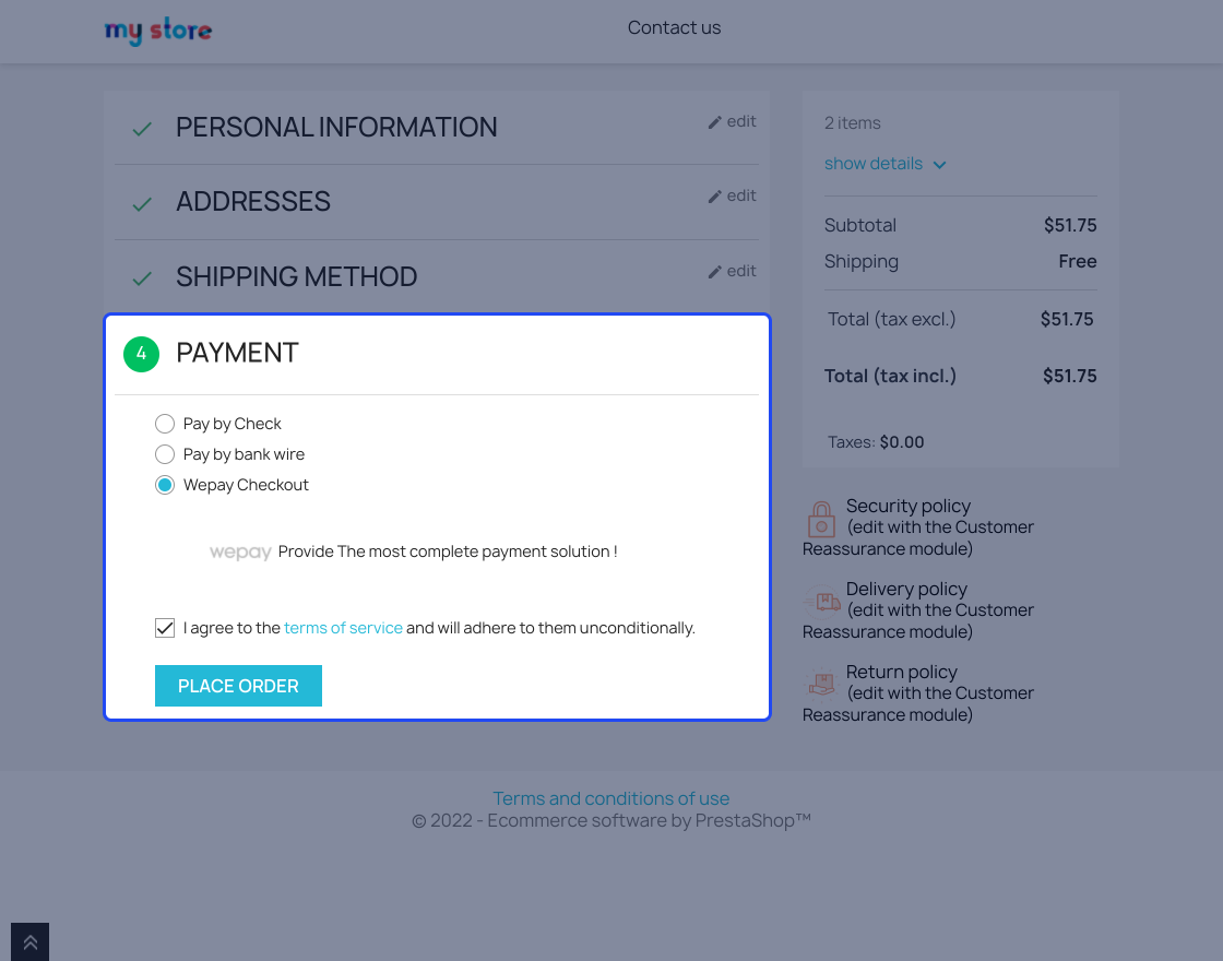Prestashop Marketplace WePay Payment Gateway