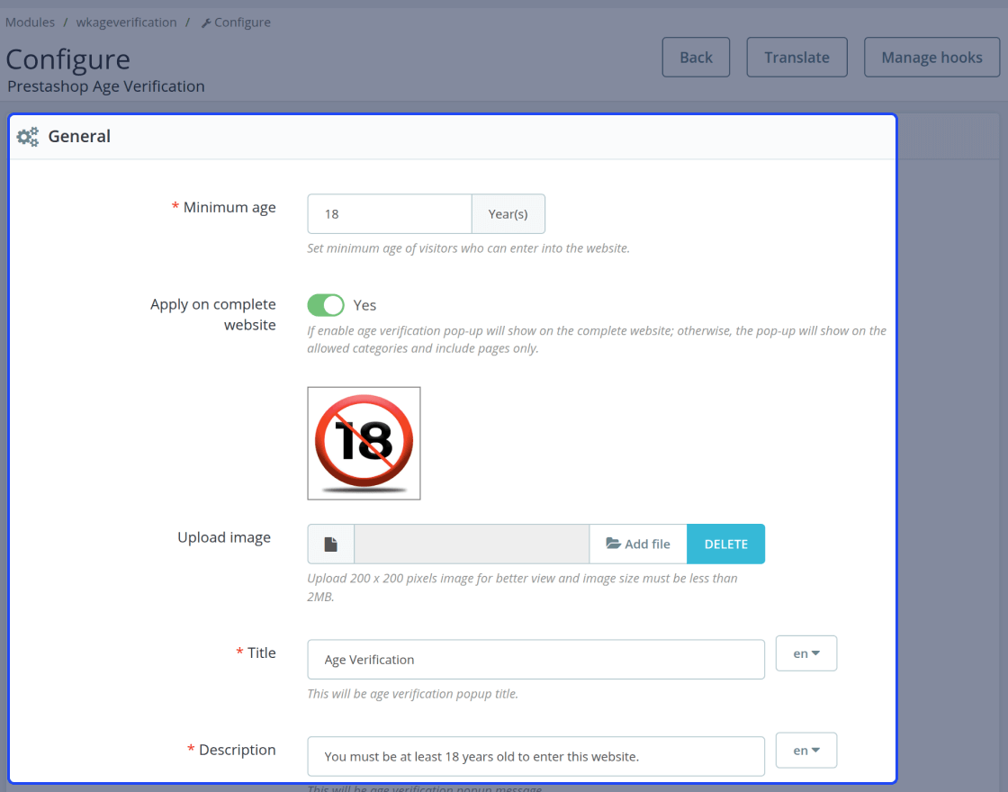 Prestashop Age Verification
