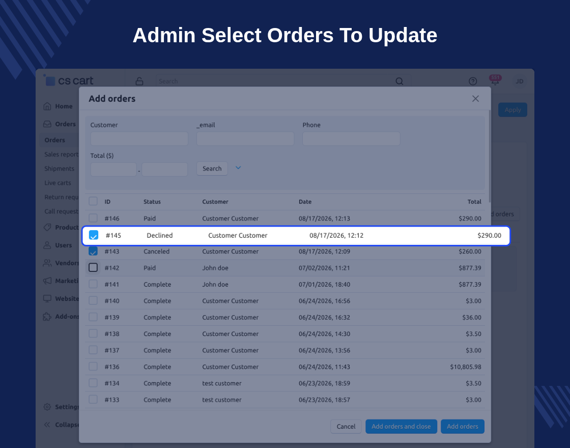 Cs-Cart Mass Order Status Update