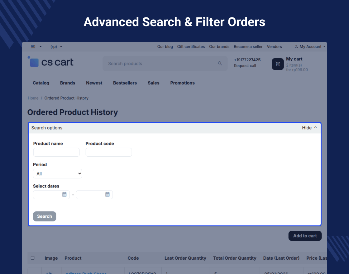 CS-Cart Ordered Product History