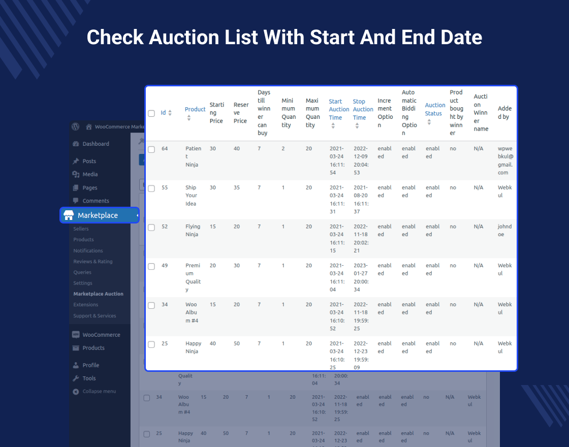 Marketplace Auction for WooCommerce