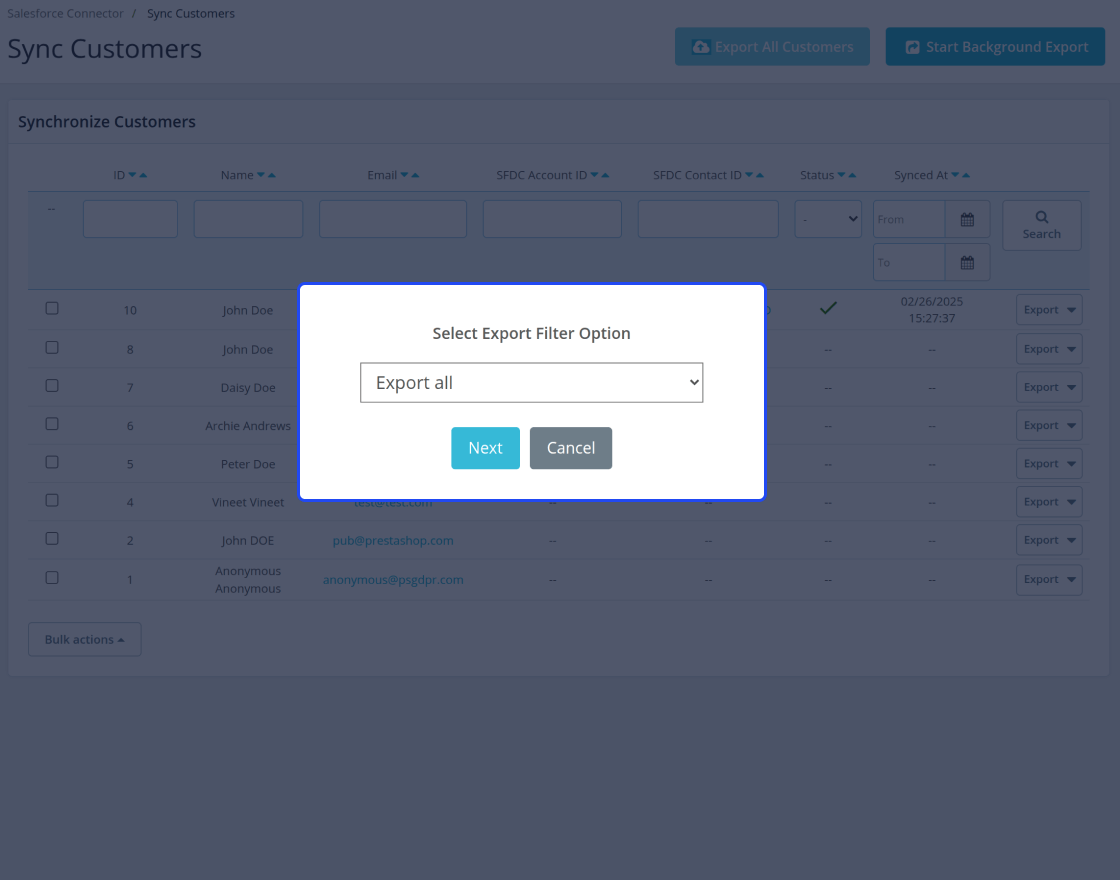 PrestaShop Salesforce Connector
