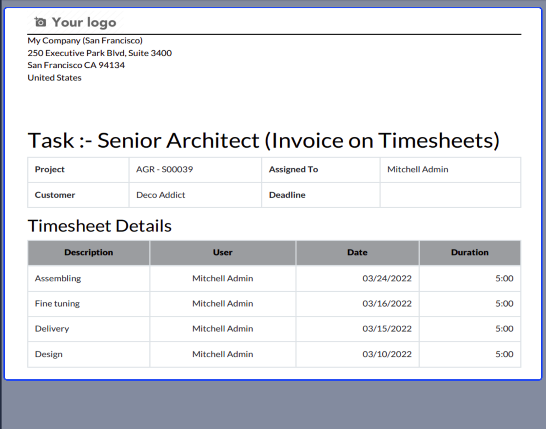 Odoo Project Timesheet Reports