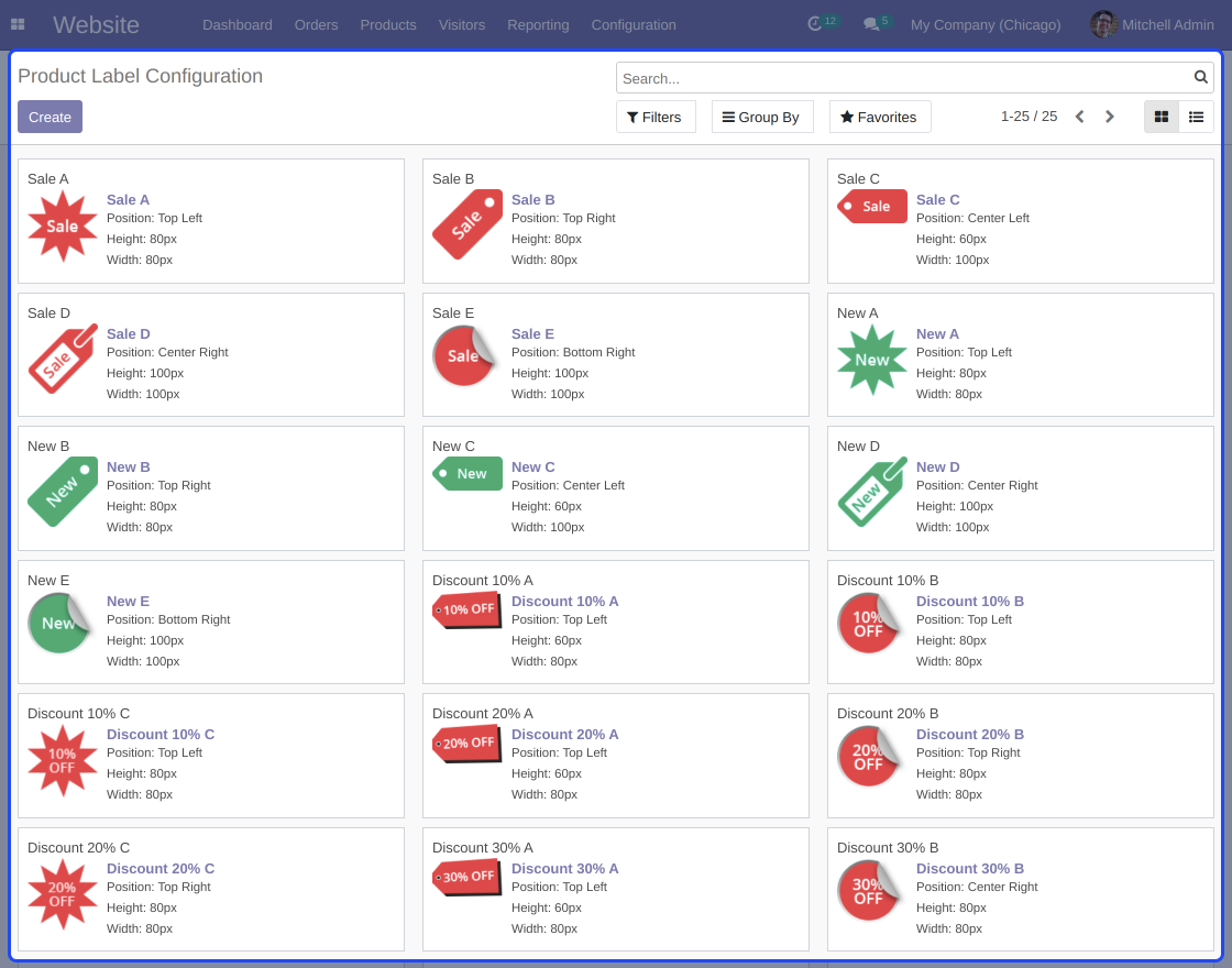 Odoo Website Product Labels And Stickers