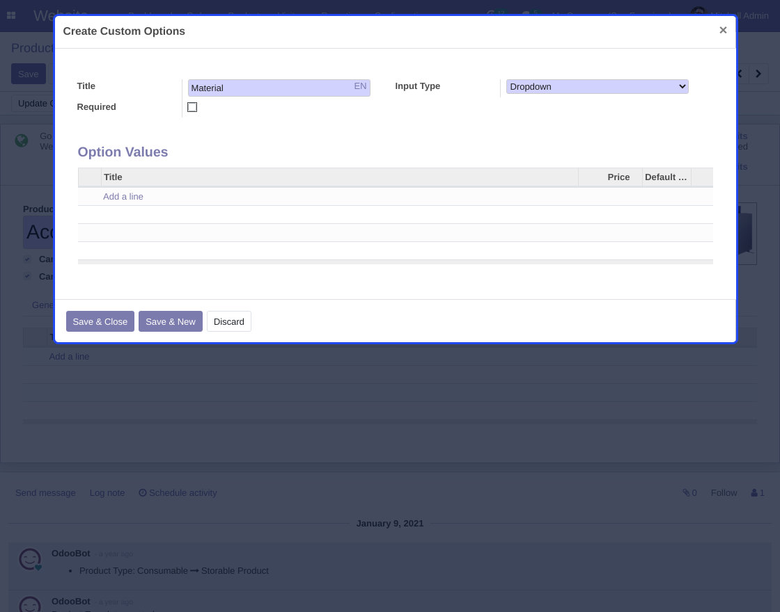 Odoo Website Custom Options