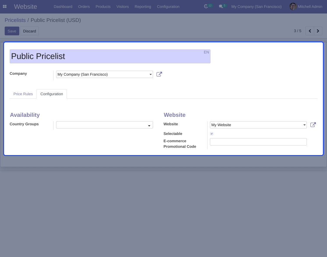 Odoo Website Product Slot Pricing