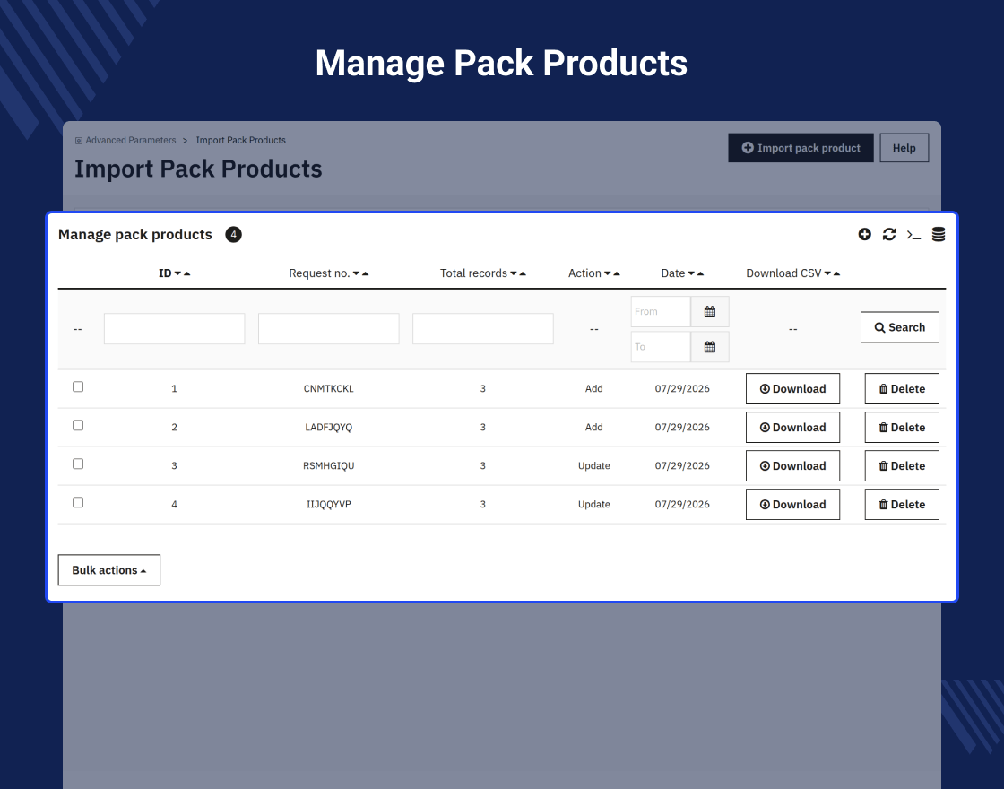 Prestashop Mass Upload Pack Products