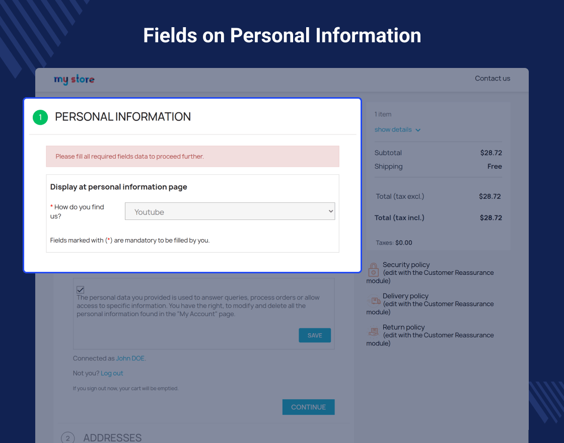 PrestaShop Checkout Custom Fields 