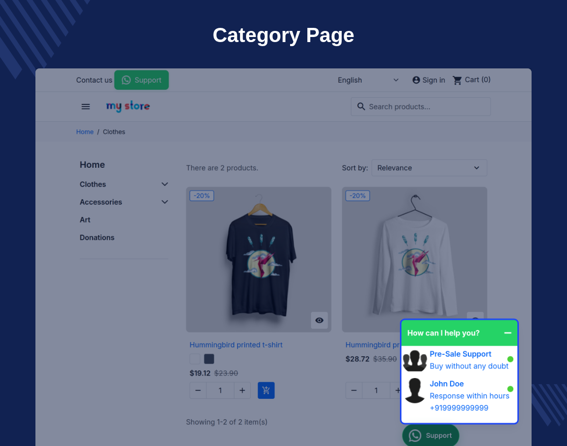 Prestashop WhatsApp Support and Share