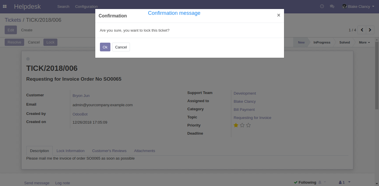 Odoo Website Helpdesk Lock System