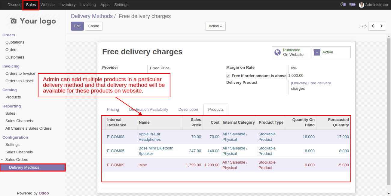 Odoo Shipping Per Product