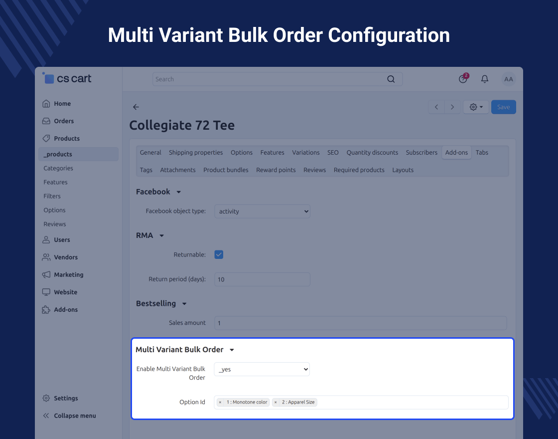 Cs-Cart Multi Variant Bulk Order