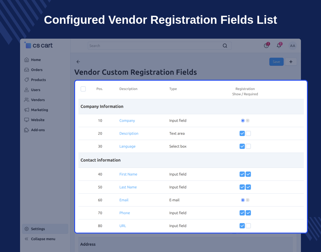 CS-Cart Vendor Custom Registration