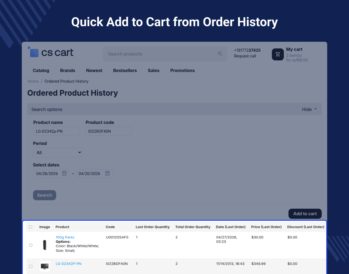 CS-Cart Ordered Product History